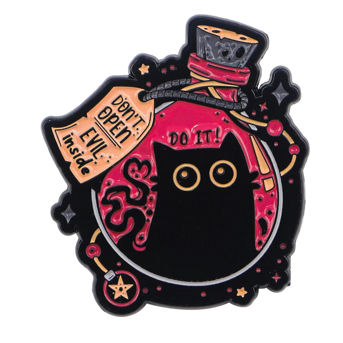 Don’t Open Evil Inside Black Cat Enamel Pin 1 / MULTI