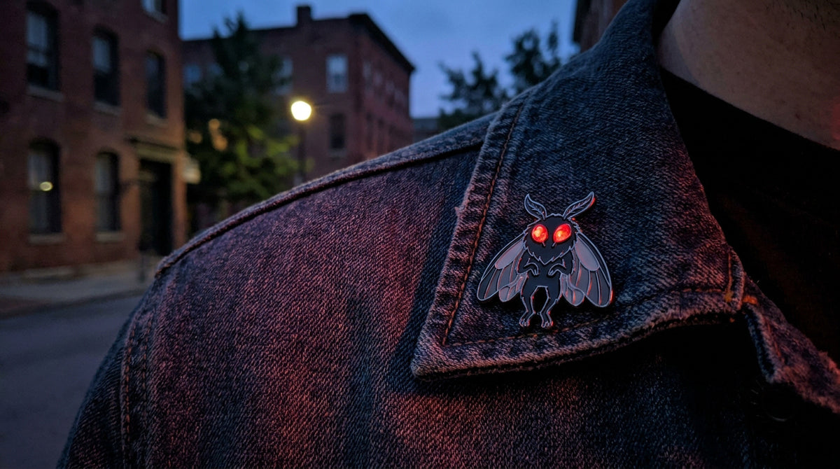 Mothman enamel pin meaning and the cryptid fashion trend