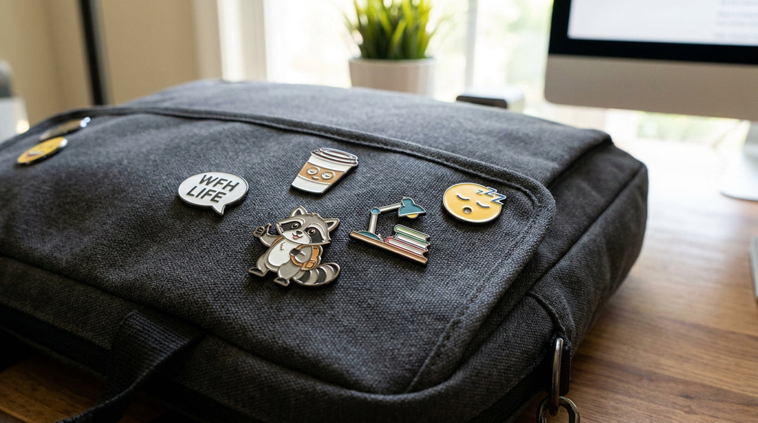 Funny work from home pins for your laptop bag