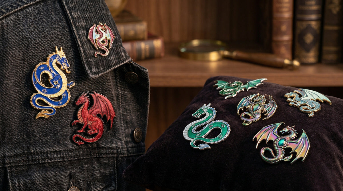 Collectable dragon enamel pins for fantasy fans