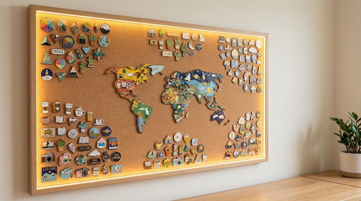 Creative ways to display enamel pins on a cork board