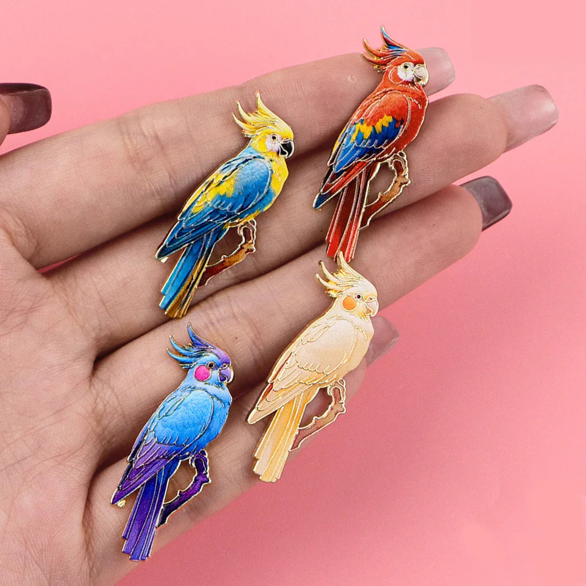 4pcs Colorful Parrot Enamel Pin Cute Brooches Pins Badge on Backpack Clothing Accessories Vintage Jewelry Friends Gifts