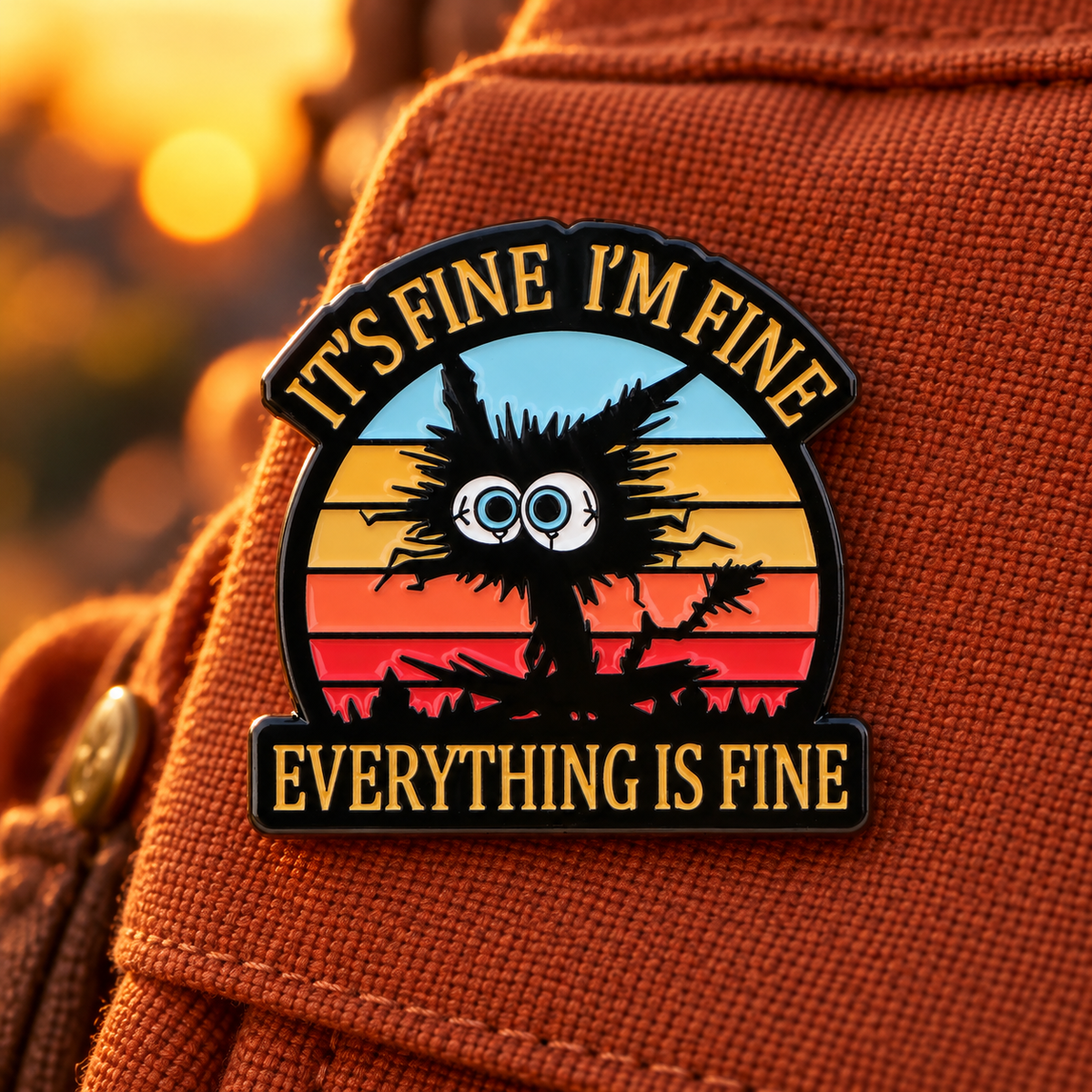 It's Fine I'm Fine Everything Is Fine Pin enamel pin in a lifestyle setting