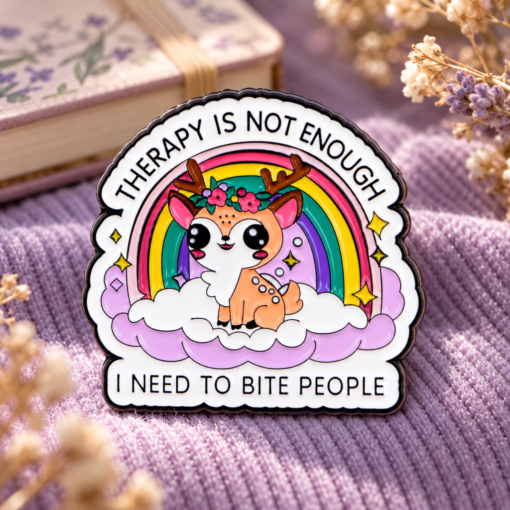 Therapy Is Not Enough Pin enamel pin in a lifestyle setting