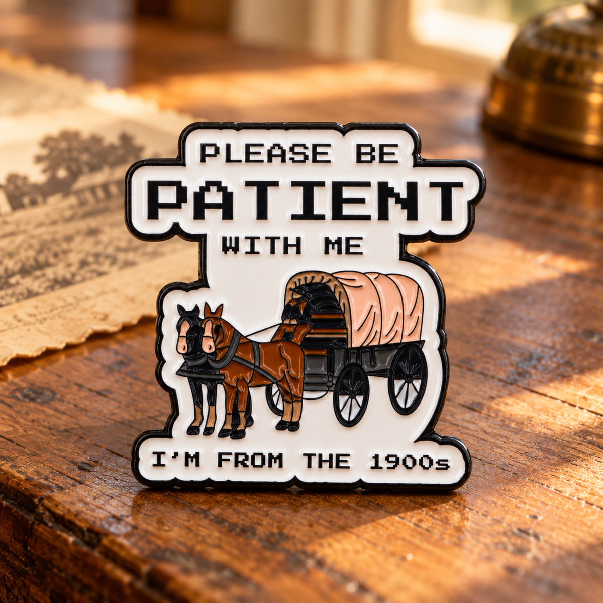 From The 1900s Pin enamel pin in a lifestyle setting
