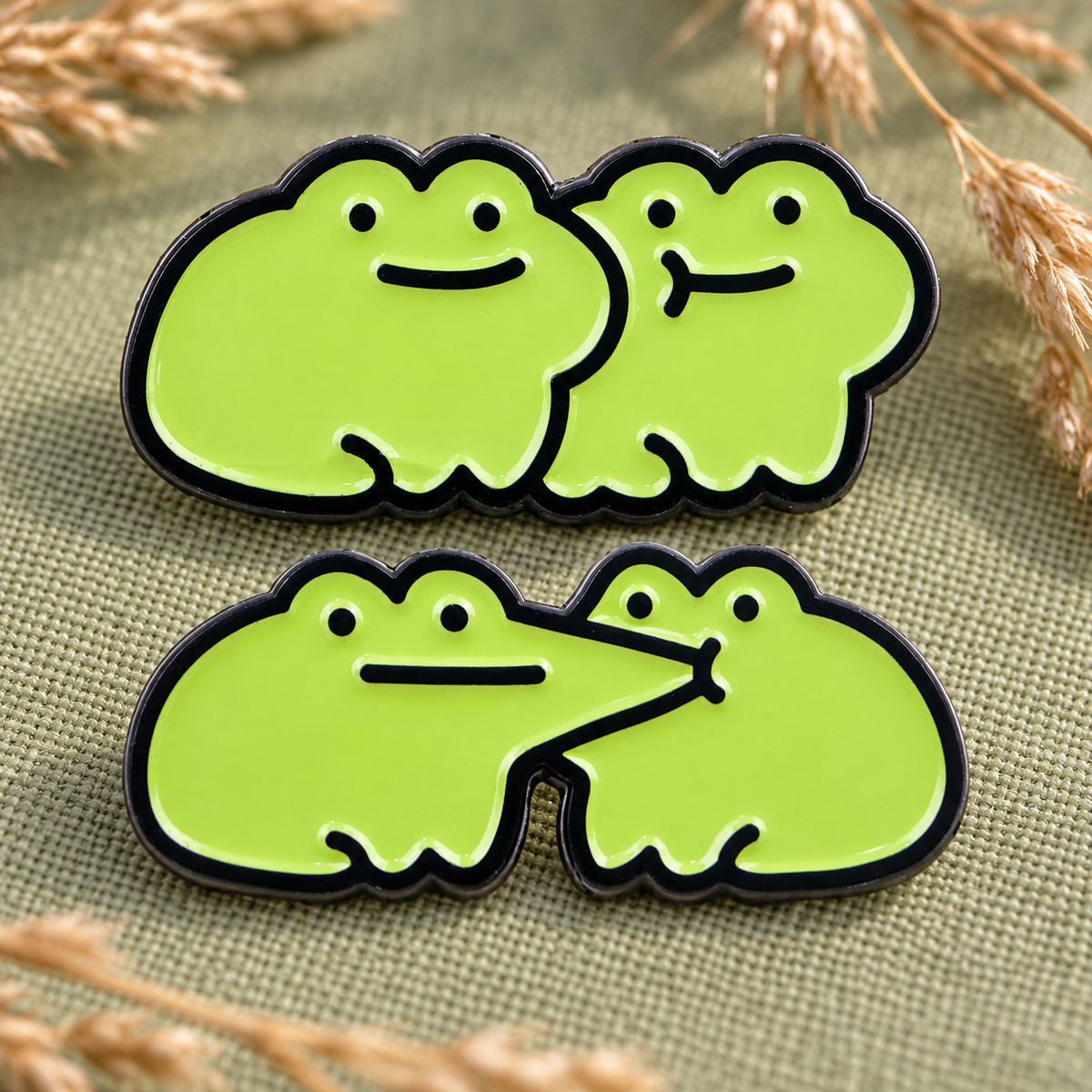 Cute Frog Pin enamel pin in a lifestyle setting