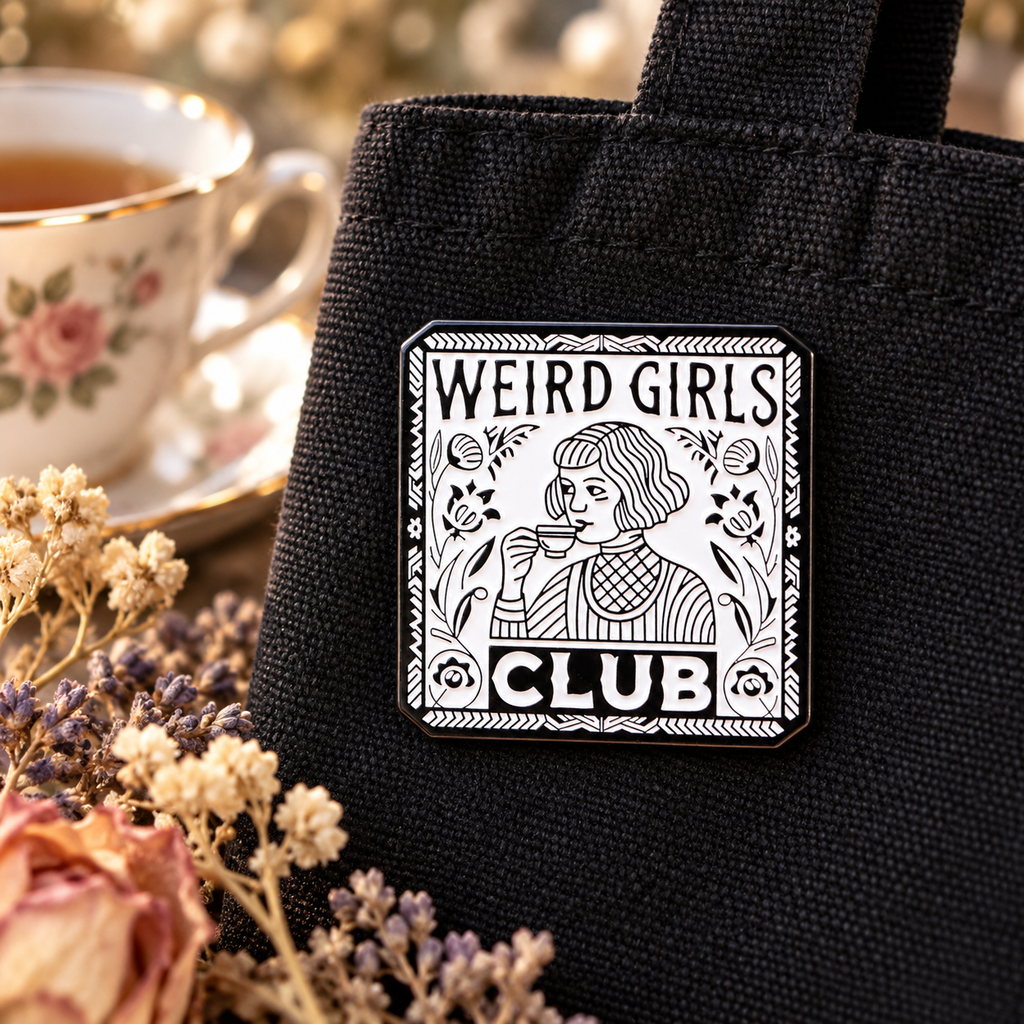 Weird-Girls Club Pin enamel pin in a lifestyle setting
