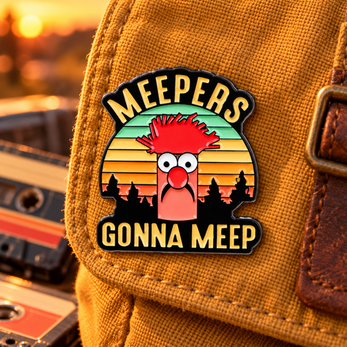 Vintage Meepers Gonna Meep Muppet Pin enamel pin in a styled lifestyle setting