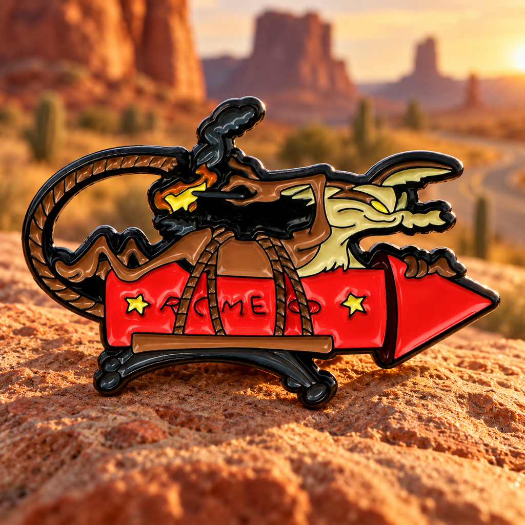 Wile E Coyote Pin enamel pin in a styled lifestyle setting