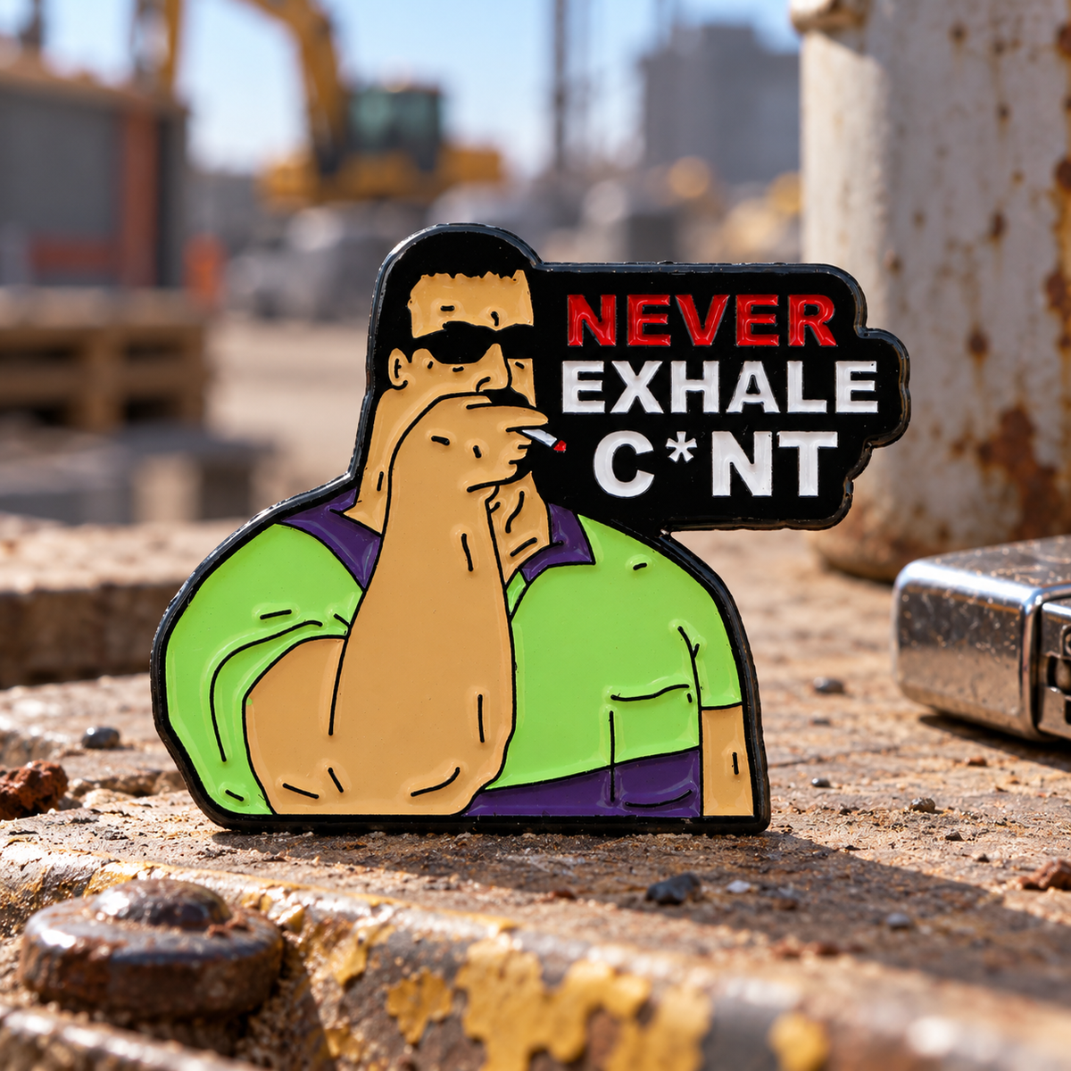 Mike's Smoko Pin enamel pin in a styled lifestyle setting