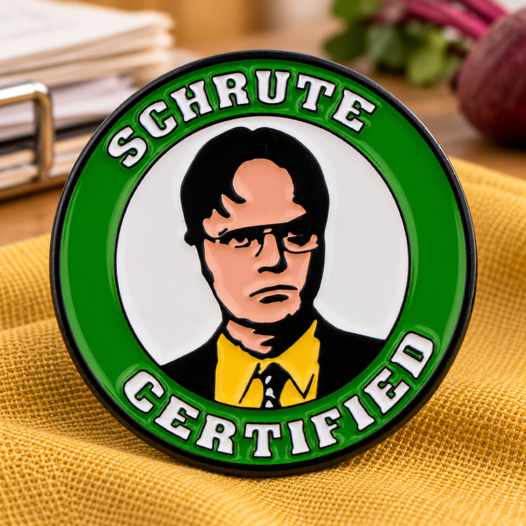 Dwight Schrute Certified Pin lifestyle background