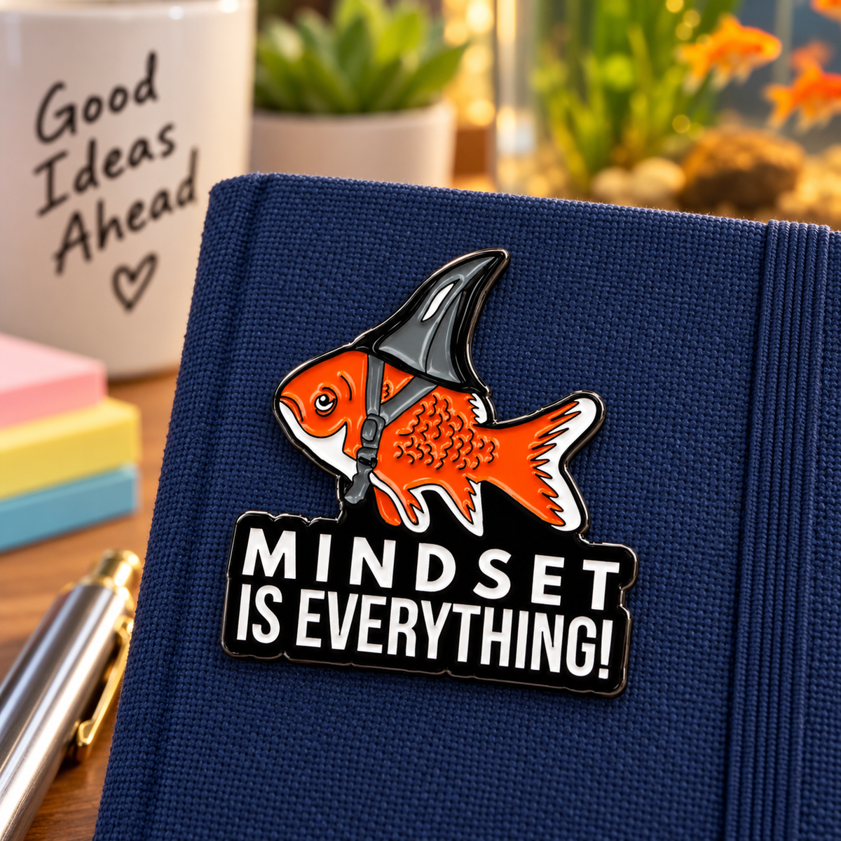 Mindset is Everything Gold Fish Pin lifestyle product photo