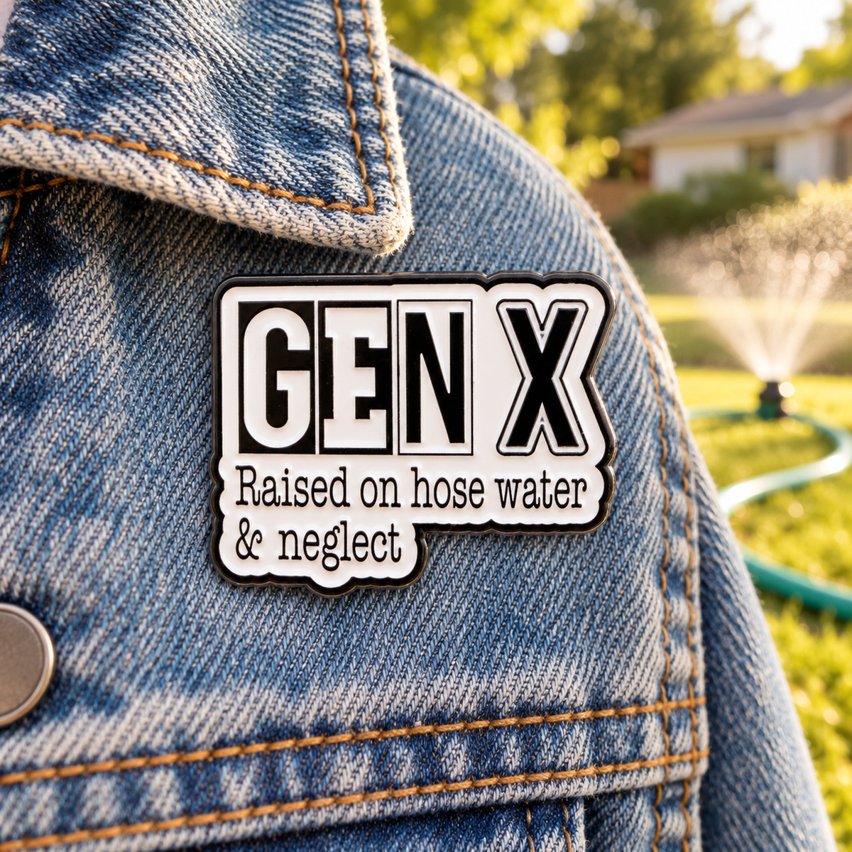 Gen X Raised on Hose Water & Neglect Pin lifestyle product photo
