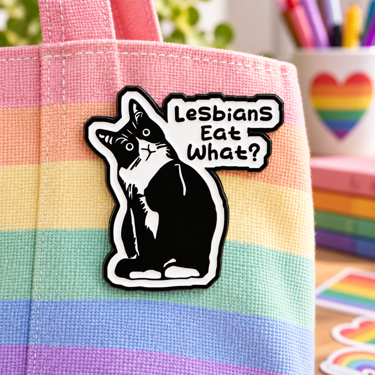 Lesbians Eat What? Pin lifestyle product photo