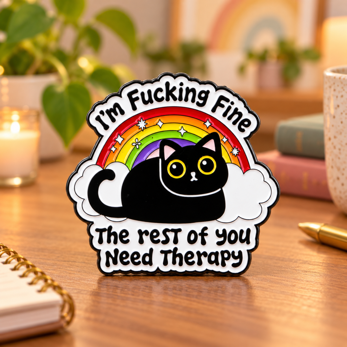 I'm Fucking Fine The Rest Of You Need Therapy Cat Pin lifestyle product photo