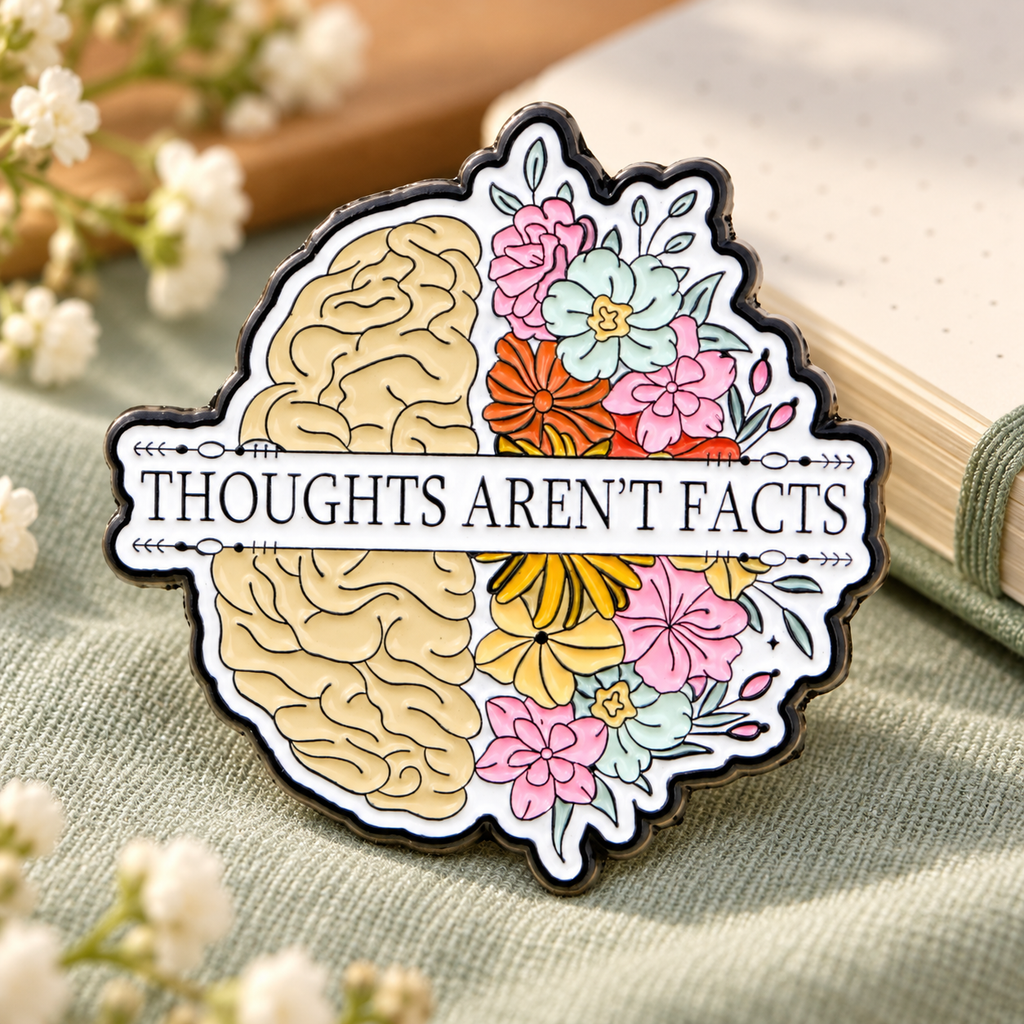 Thoughts Aren't Facts Pin lifestyle product photo