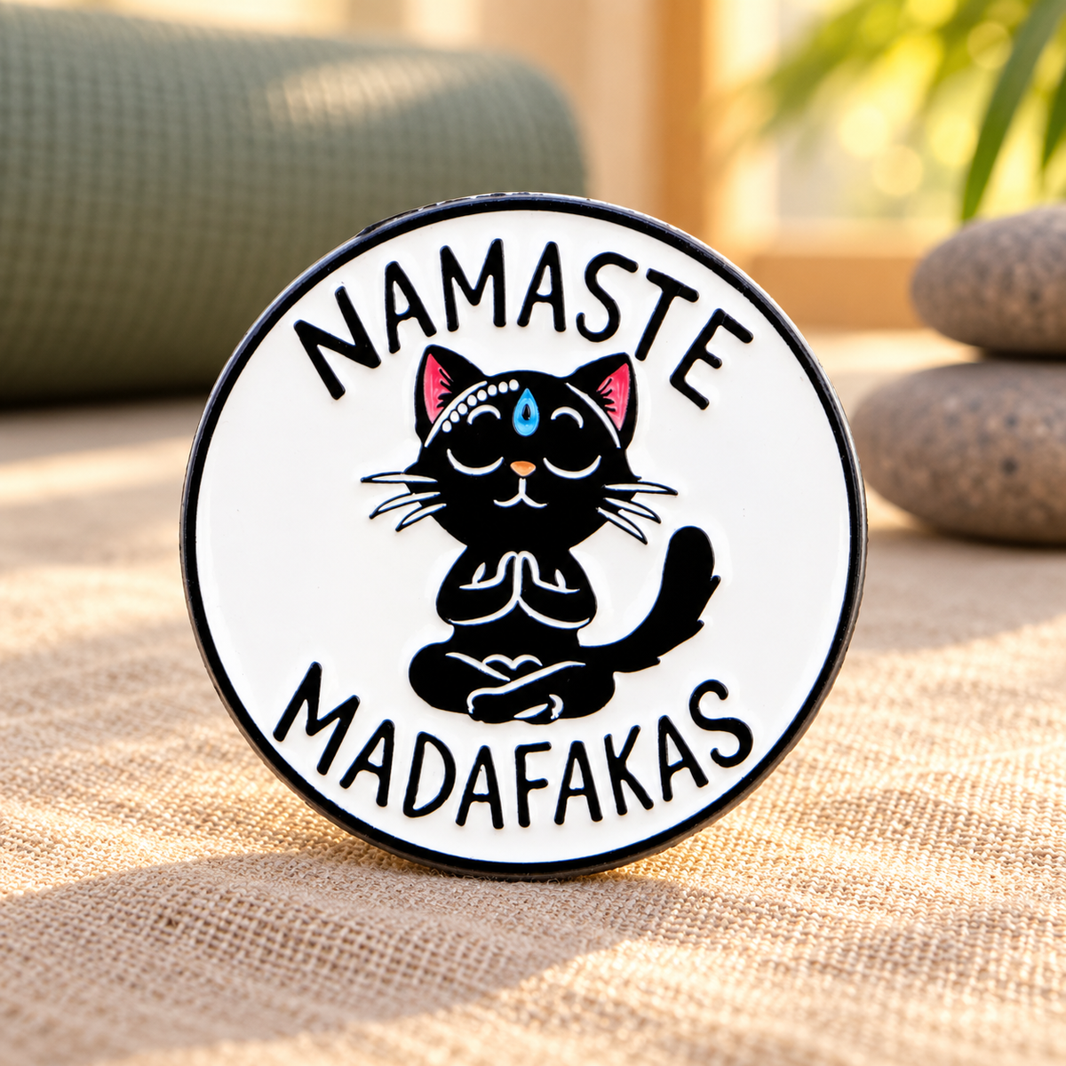 Namaste Madafakas Yoga Cat Pin lifestyle product photo