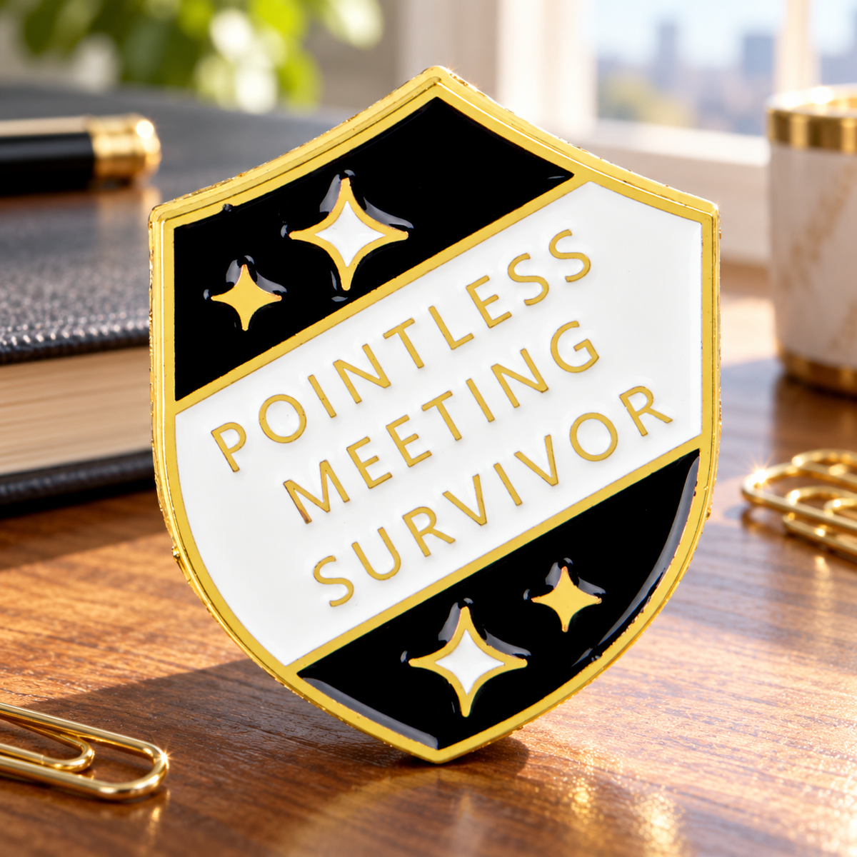 Pointless Meeting Survivor Pin lifestyle product photo