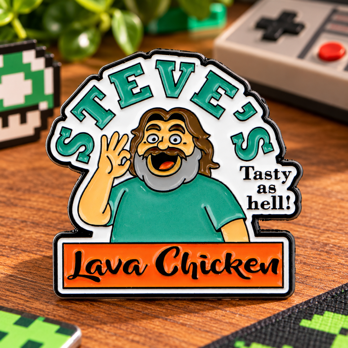 Steve's Lava Chicken Pin lifestyle product photo