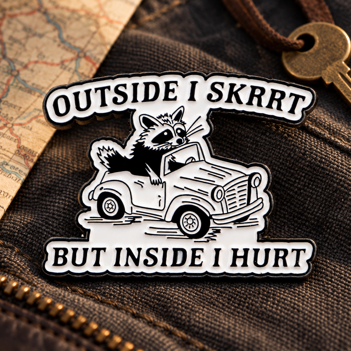 Outside I Skrrt But Inside I Hurt Pin lifestyle product photo