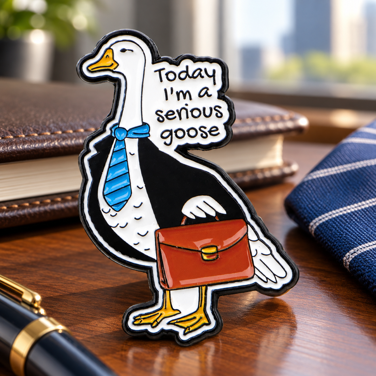 Today I'm a Serious Goose Pin lifestyle product photo