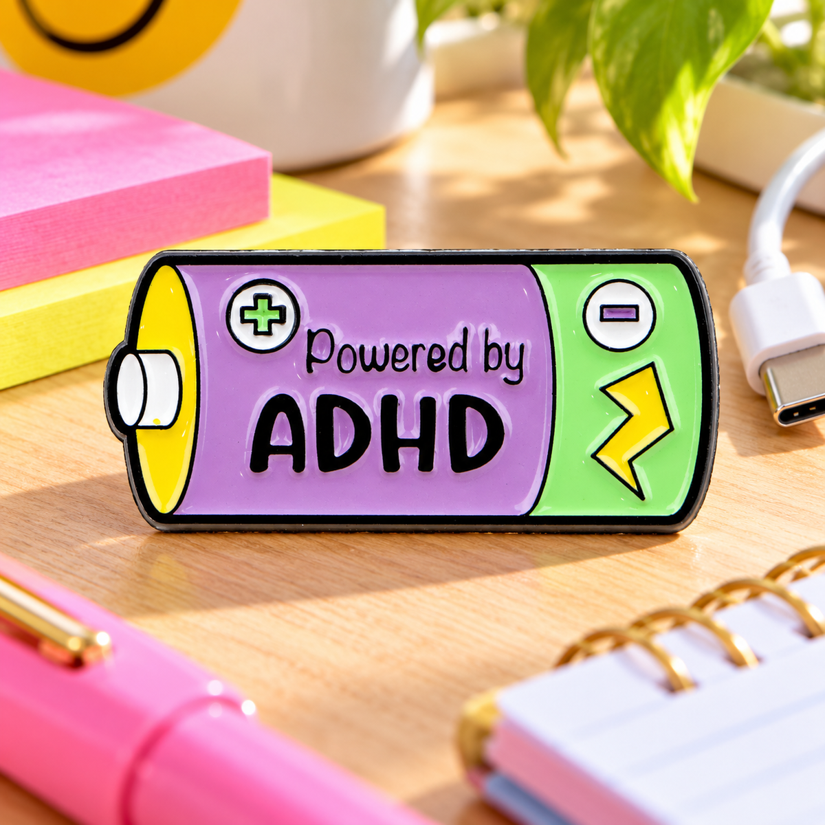 Powered by ADHD Pin lifestyle product photo