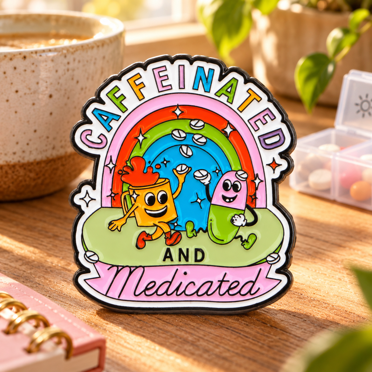 Caffeinated and Medicated Pin lifestyle product photo