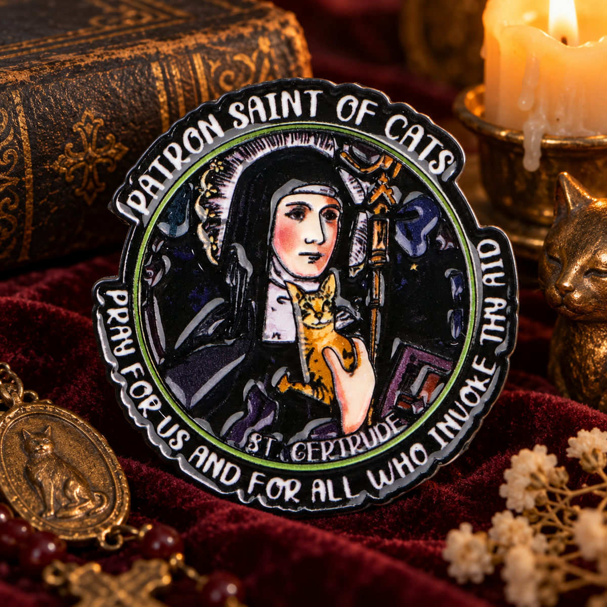 Gertrude de Nivelles Patron Saint of Cats Pin lifestyle product photo