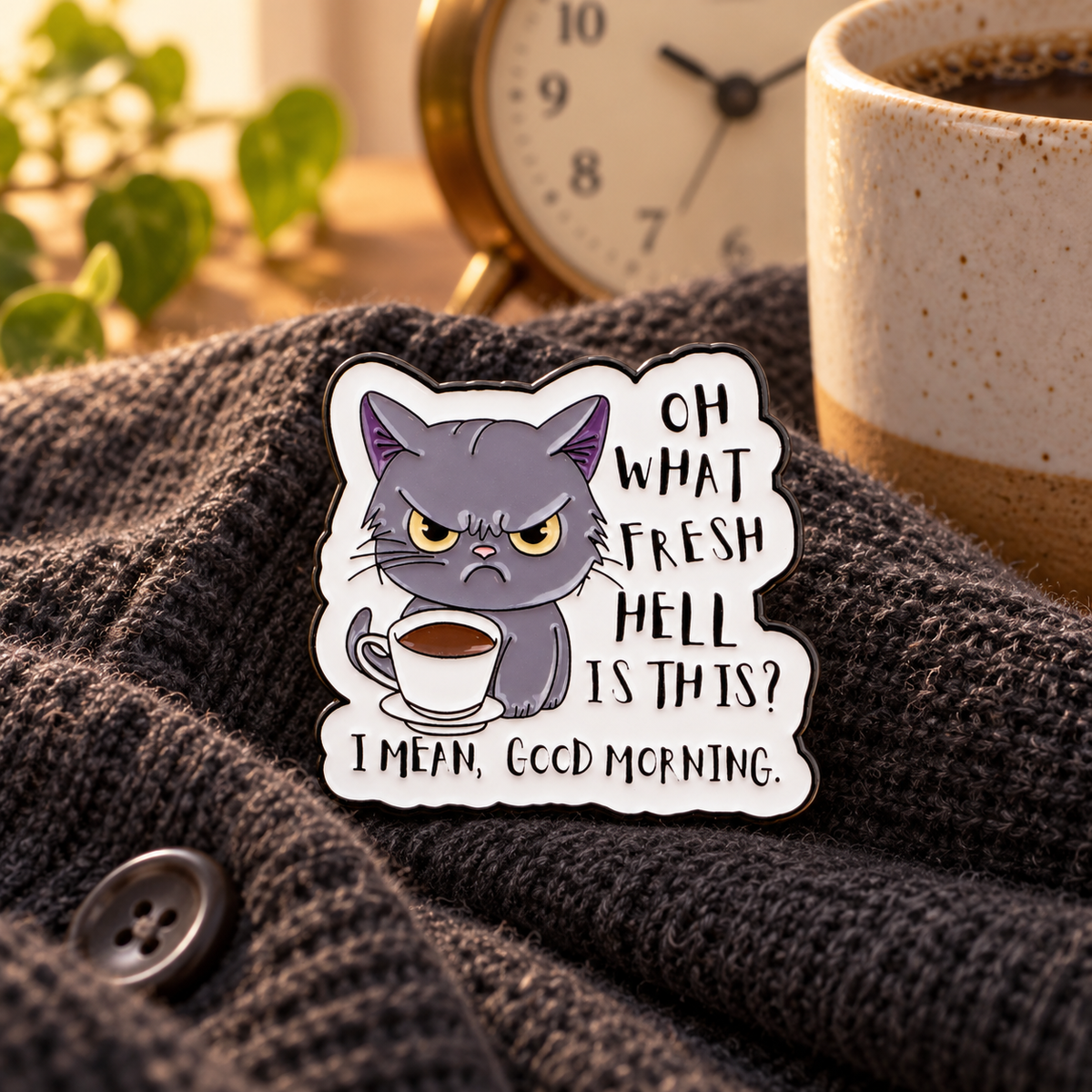 Oh What Fresh Hell Is This? Cat Pin lifestyle product photo