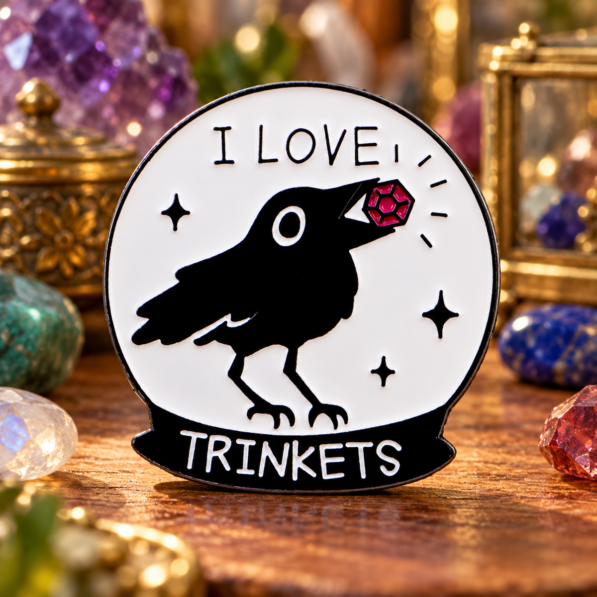 I Love Trinkets Crow Pin lifestyle product photo