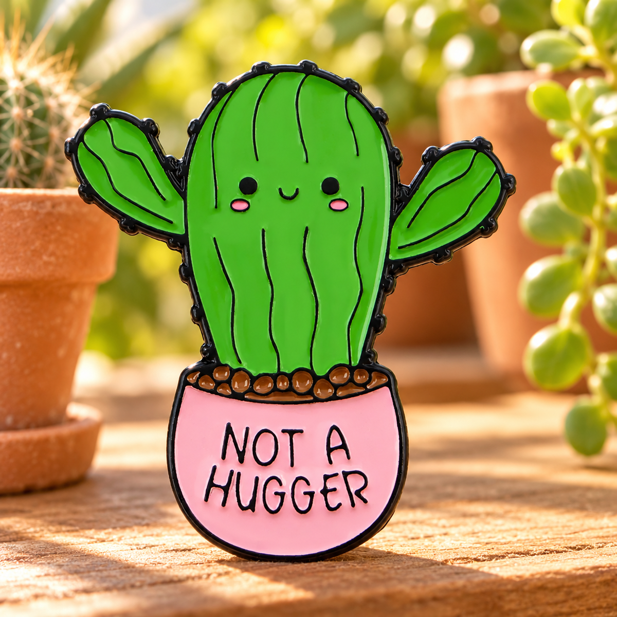 Not A Hugger Cactus Pin lifestyle product photo