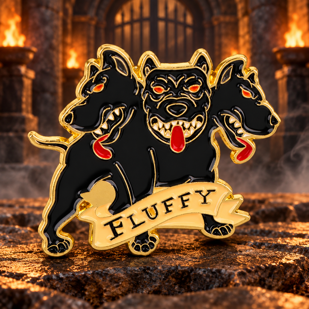 Fluffy Cerberus Pin lifestyle product photo