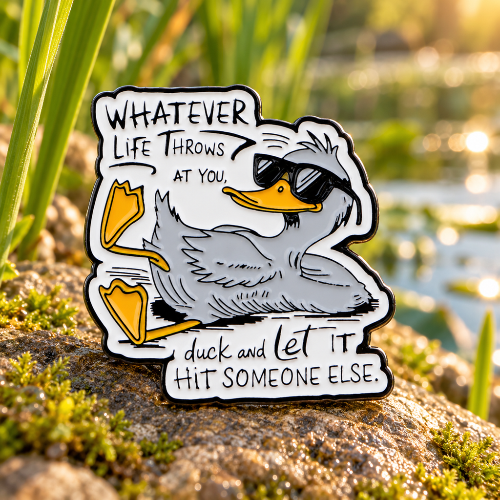 Whatever Life Throws At You duck enamel pin by a pond
