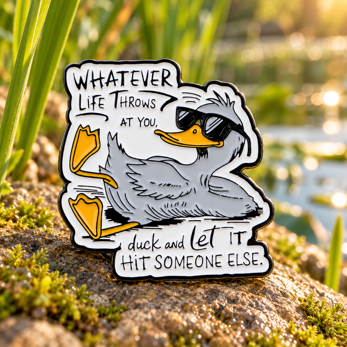 Whatever Life Throws At You duck enamel pin by a pond