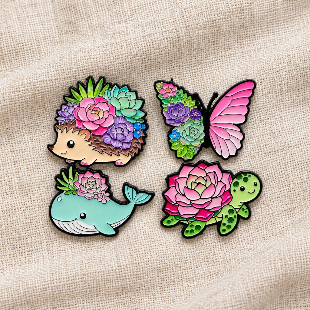 Floral Plant Animals Pin Collection displayed in a styled lifestyle setting