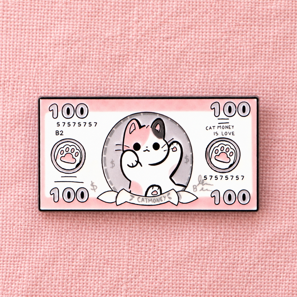 Kawaii Cat Money enamel pin lifestyle photo