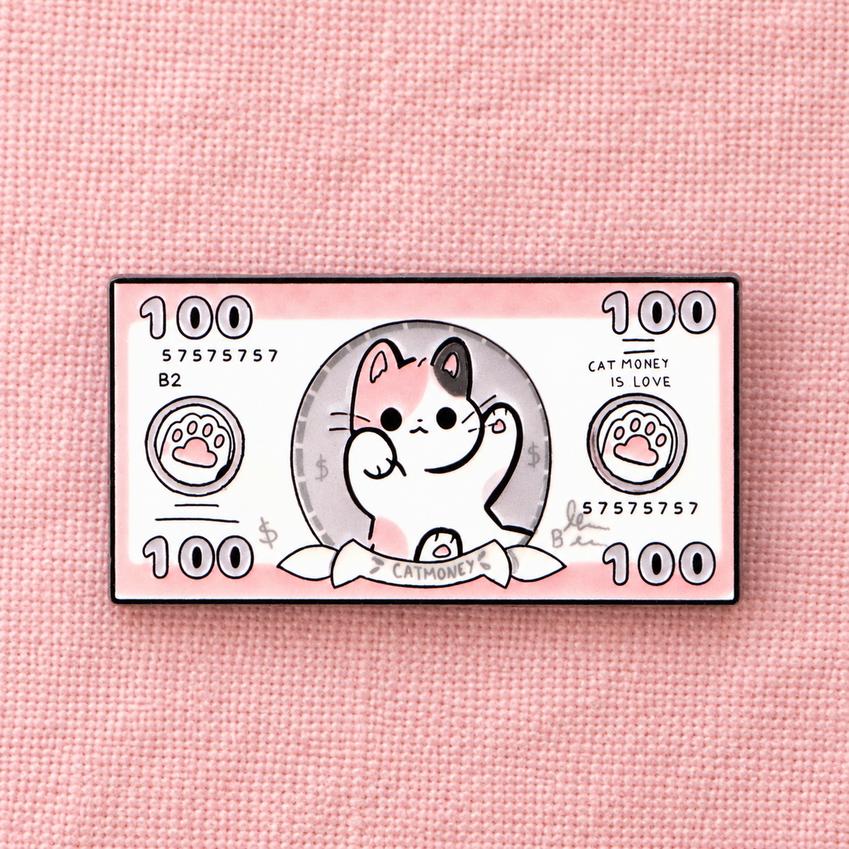 Kawaii Cat Money enamel pin lifestyle photo