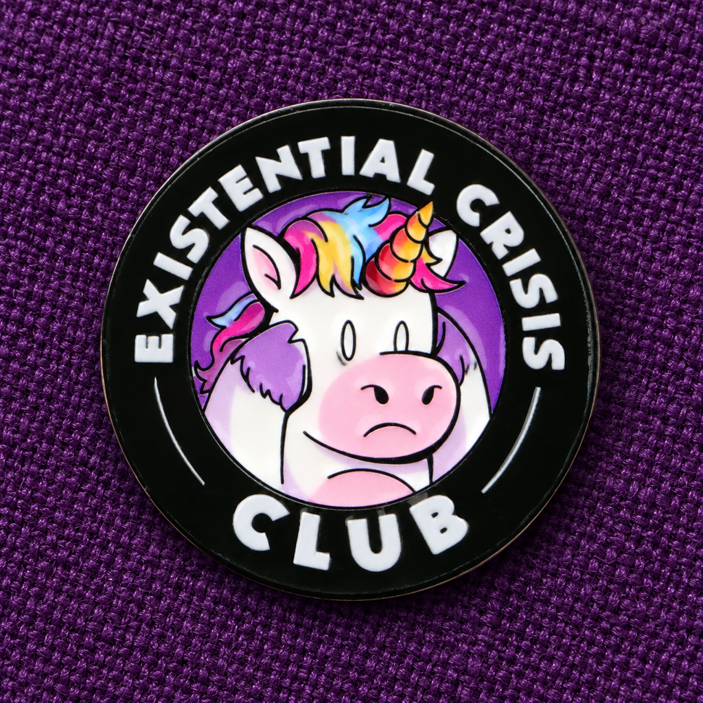 Existential Crisis Club unicorn enamel pin lifestyle photo