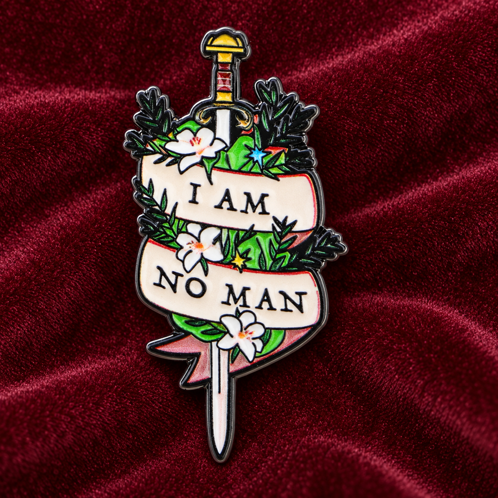 I Am No Man sword enamel pin lifestyle photo