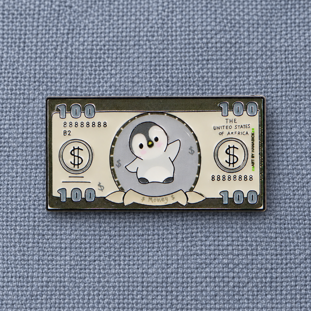 Cute Penguin Dollar enamel pin lifestyle photo