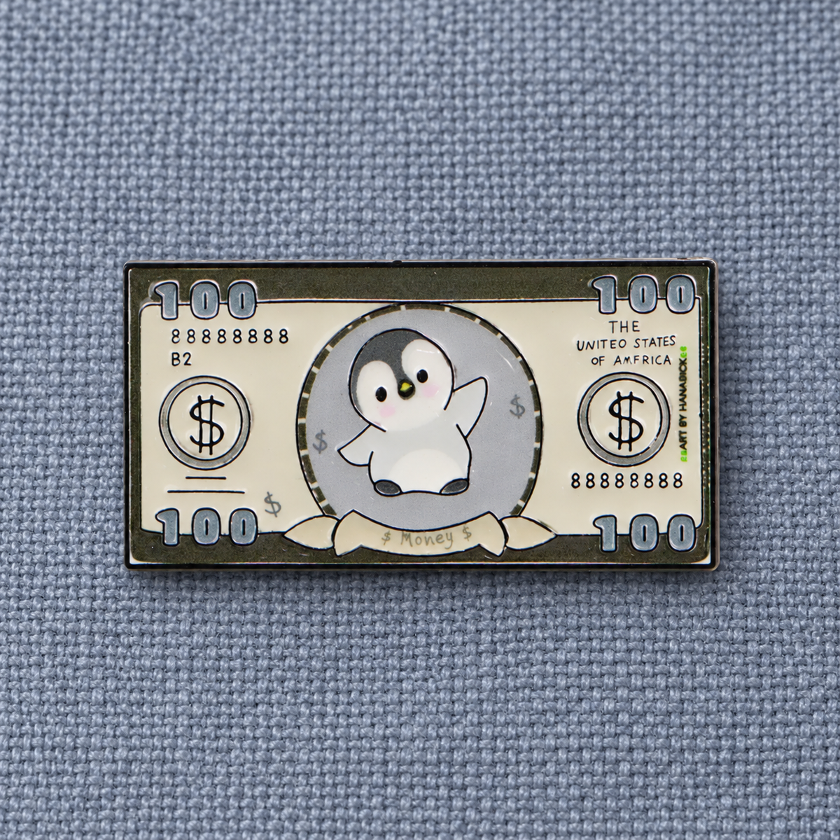 Cute Penguin Dollar enamel pin lifestyle photo