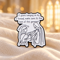 Hanging by a Thread Faith Pin on ivory linen in warm light