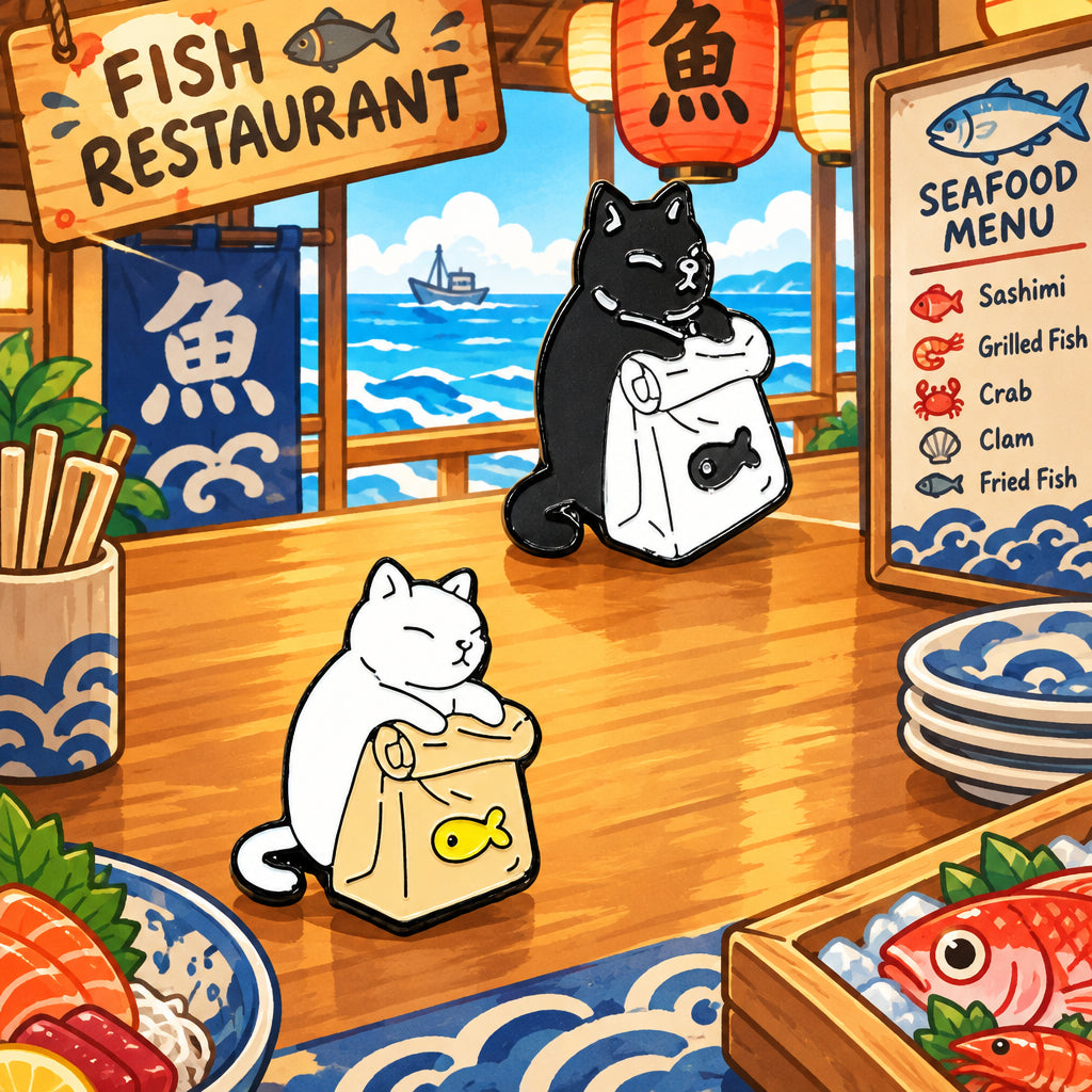 Black and White Cat Food Pins