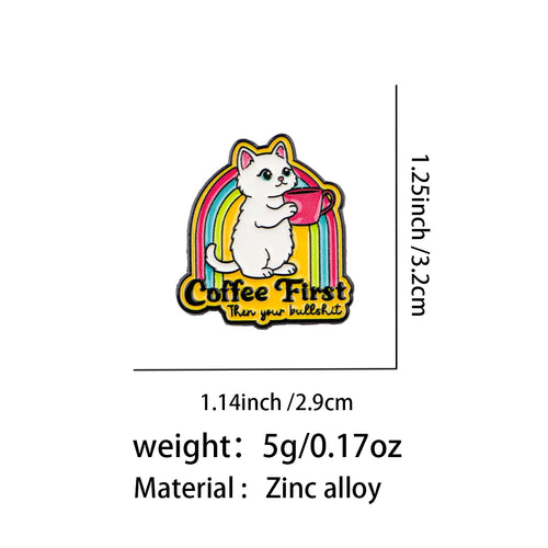 Coffee First Rainbow Cat Pin - size and dimensions
