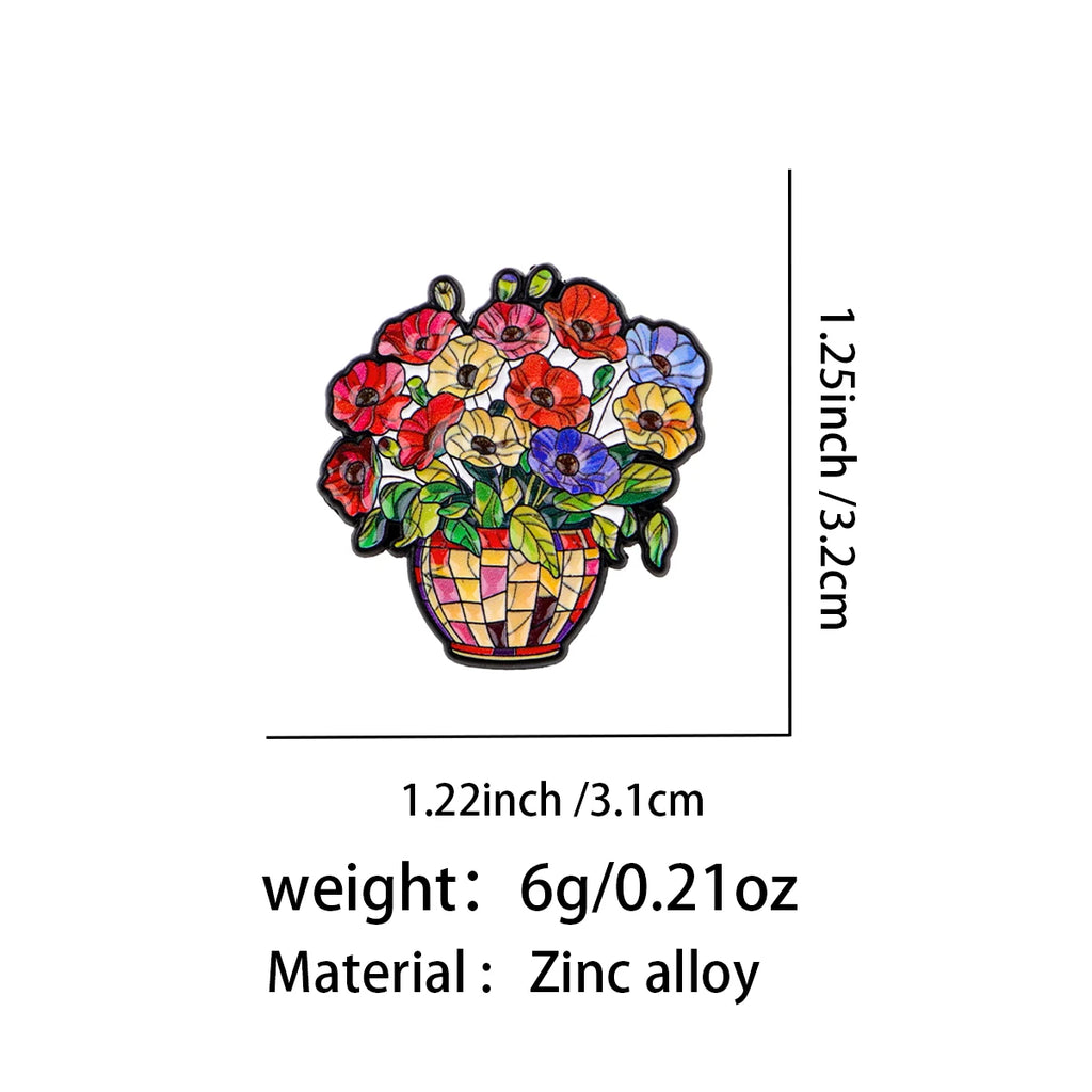 Colourful Flower Bouquet in a Vase Pin - size and dimensions