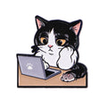 Black and White Cat at a Laptop Pin