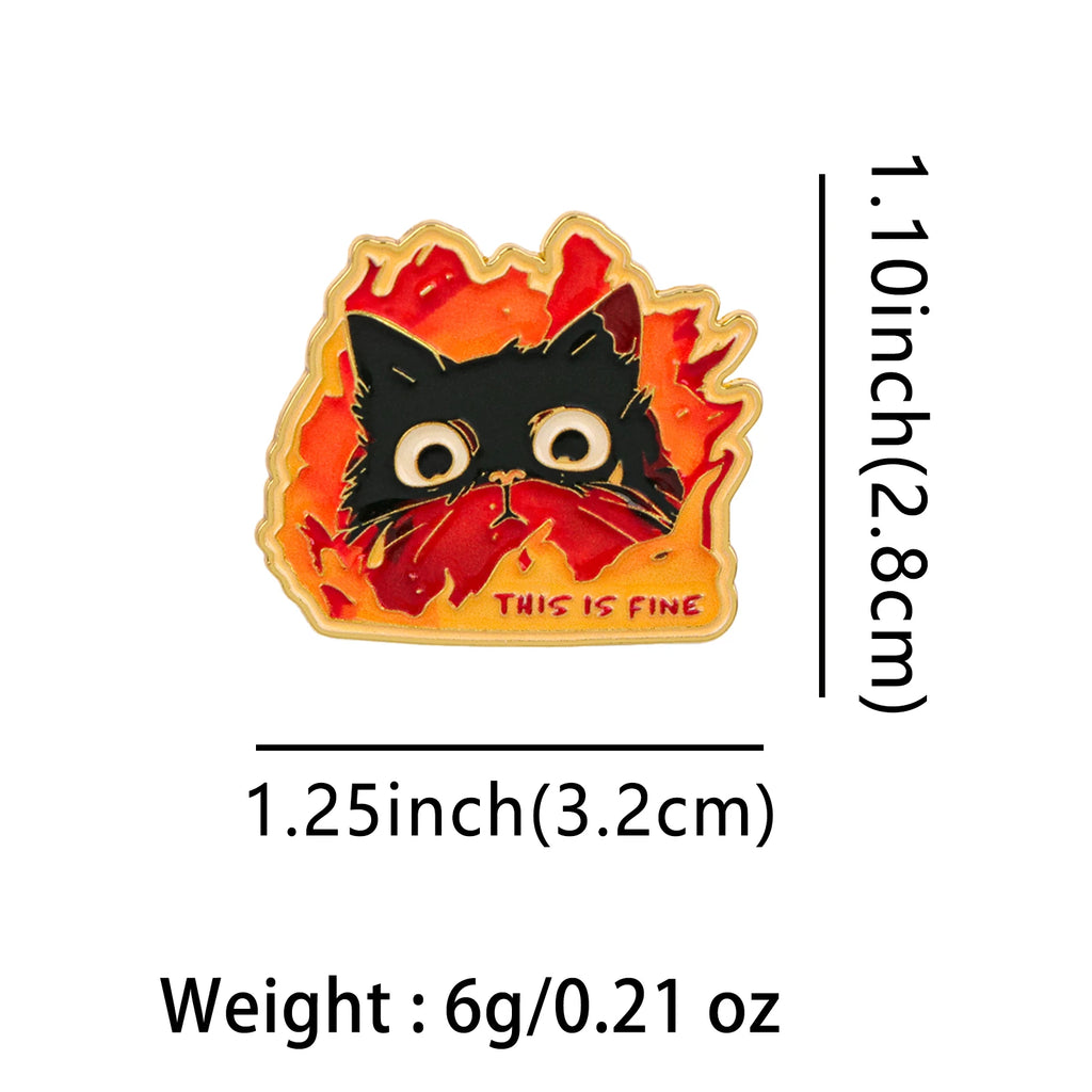 This Is Fine Cat in Flames Pin - size and dimensions
