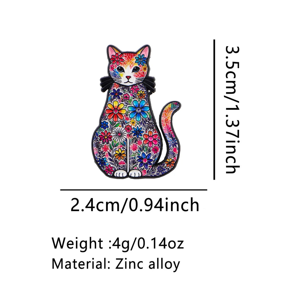 Colourful Floral Black Cat Pin - size and dimensions