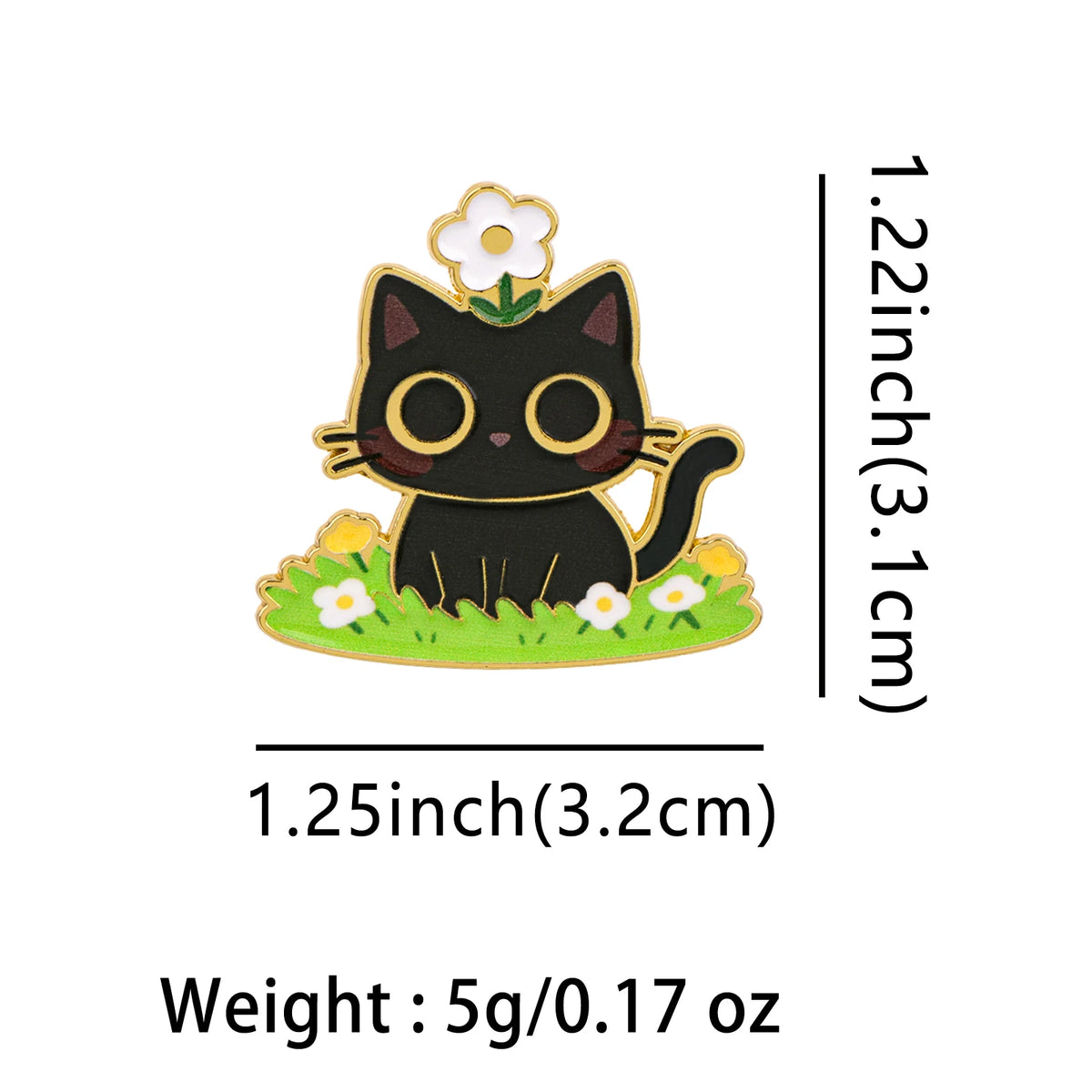 Black Cat with a Daisy Pin - size and dimensions