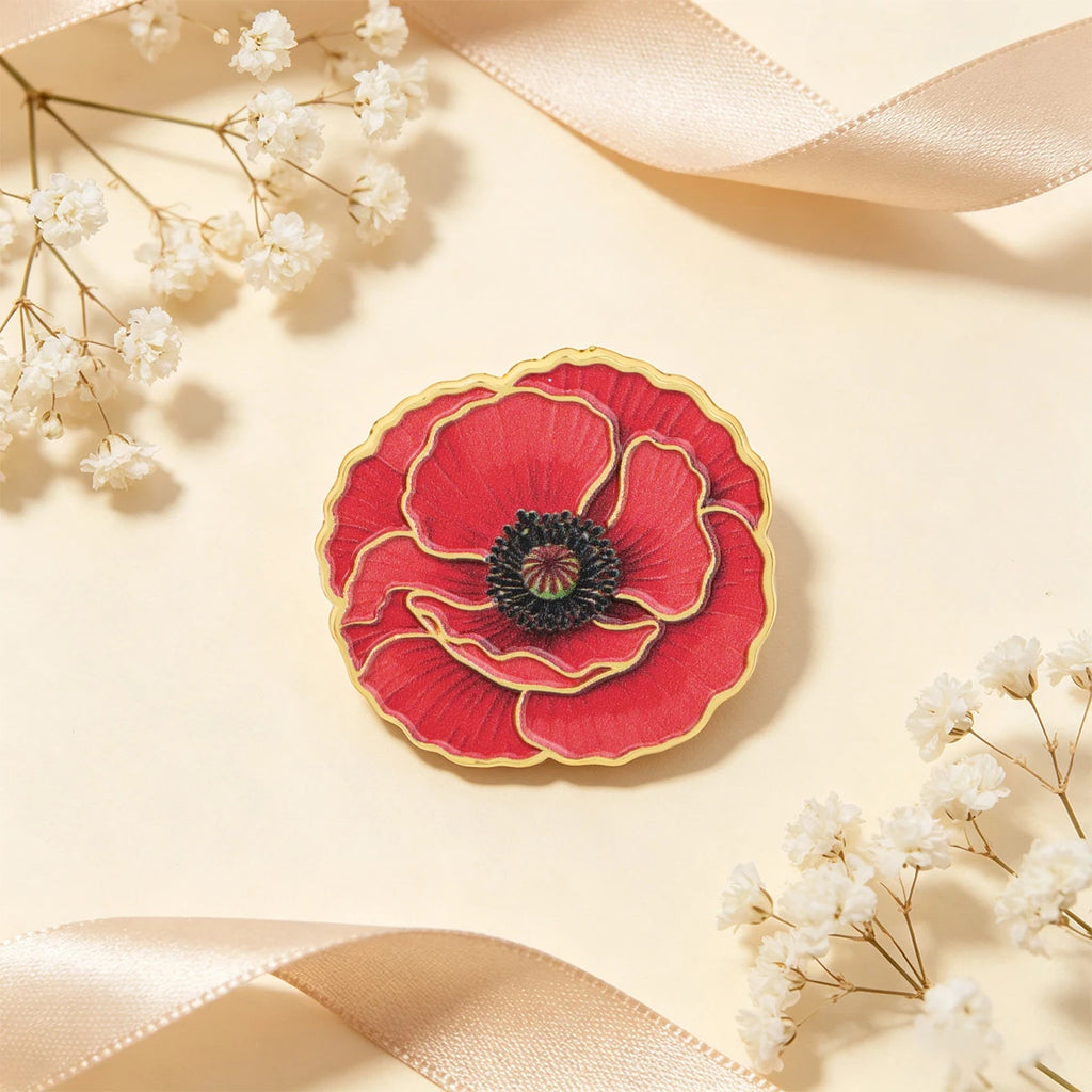 Red Flowers Enamel Pin Poppy Brooch Pines Lapel Pins Badge on Backpack Clothing Accessories Fashion Jewelry Friends Gifts